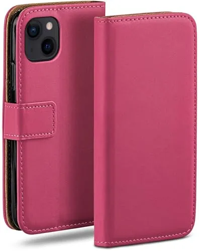 moex Book Case für iPhone 15 Plus Handyhülle mit Kartenfach, Hülle klappbar 360 Grad Schutzhülle, Klapphülle Flip Case Cover, PU Leder Handytasche Lederhülle, Pink