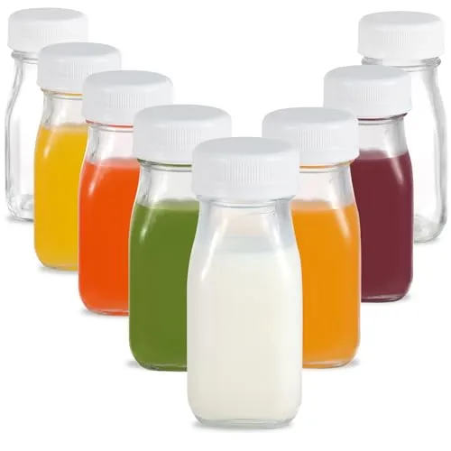 LIMILI Glasschnapsflaschen mit Deckel, 8 Stück, 100 ml, kleine Glasflaschen mit Deckel, Milchprodukte, wiederverwendbare Mini-Milchflaschen, klares Glas, Saftflaschen, Trinken für hausgemachte