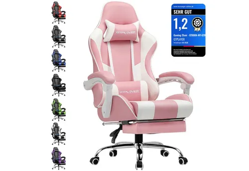 GTPLAYER Ergonomischer Gaming Stuhl mit Massagefunktion - Rosa - Erlebe höchsten Komfort beim Spielen oder Arbeiten mit diesem ergonomischen Gaming Stuhl. Ausgestattet mit Kopfstütze, Massage-Lendenkissen und Fußstütze, sorgt er für Entspannung und Unterstützung bei langem Sitzen. Pflegeleichtes Kunstleder sorgt für einfache Reinigung.