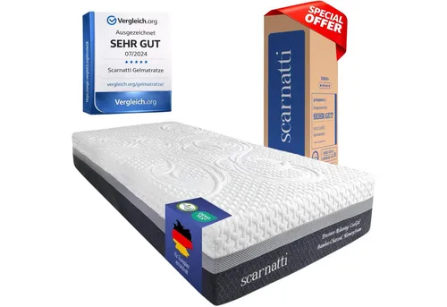 Gelschaummatratze ScarnattiTM 7-Zonen - Kaltschaummatratze mit CoolGel & Gel Memory Foam, ergonomisch und druckentlastend für optimalen Schlafkomfort. Ideal für Bauch-, Rücken- und Seitenschläfer.