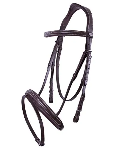 QHP Kombinierte Trense Nähten anatomisch geformt braun + schwarz NEU (Vollblut, Dunkelbraun)