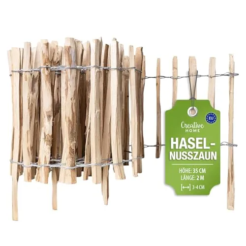 Creative Home Staketenzaun 35cm hoch | Robuster Haselnusszaun für Ihren Garten - Langlebiger Gartenzaun aus hochwertigem Haselnussholz, ideal für Beetumrandungen und als dekorative Abgrenzung. Einfache Montage ohne Spezialwerkzeug – perfekt für jeden Garten!