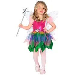 W WIDMANN MILANO Party Fashion - Kinderkostüm Regenbogenfee - Kostüm für Kinder in Größe 128 cm, inklusive Kleid mit Blumenkragen und bunten Flügeln – perfekt für Karneval oder Motto-Partys!
