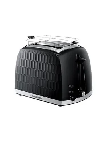 Russell Hobbs Toaster Honeycomb Black 2 Slice - Toaster für 2 Scheiben, elegantes Honigwaben-Design in Schwarz, ideal für ein schnelles Frühstück.
