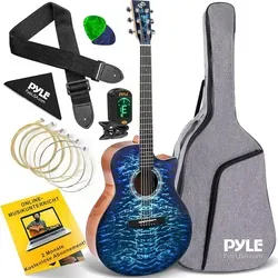 Pyle Akustik Gitarre – Einsteigerfreundliche Akustische Gitarre mit Zubehör - Kinderinstrumente: Hochwertige 41 Zoll Gitarre mit massivem Fichtenoberteil, ideal für Anfänger. Komplettes Set mit Tragetasche, Stimmgerät und Ersatzsaiten für sofortigen Spielspaß.