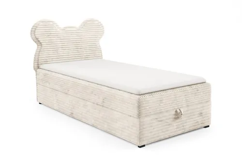 Deine Möbel 24 Boxbett, Creme, Textil, H3, 90x200 cm - Niedliches Boxspringbett im Bärendesign – ideal für Kinderzimmer! Mit weichem Velourstoff, bequemer Matratze und praktischem Stauraum für Spielzeug. Ein stilvolles Highlight, das Komfort und Funktionalität vereint.