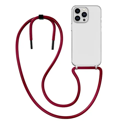 MyGadget Handykette für iPhone 13 Pro - [ Hülle mit Band abnehmbar & verstellbar ] - Handyhülle mit Handyband zum Umhängen Schnur Case Schutzhülle - Wein Rot