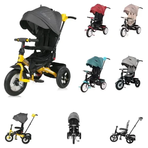 Lorelli Tricycle Jaguar 4 in 1 mit Gummireifen - Dreirad für Kinder ab 18 Monaten, drehbarer Sitz für optimale Sicht und verstellbare Rückenlehne für zusätzlichen Komfort. Ideal für Ausflüge und lange Fahrten!