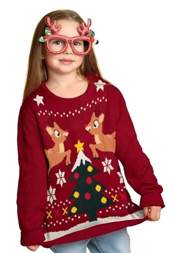 Produktbild United Labels Weihnachtspullover für Kinder, Rentiere, Rot, 98 104, Ugly Christmas Sweater, Pullover, Winter Strickpullover für Jungen und Mädchen