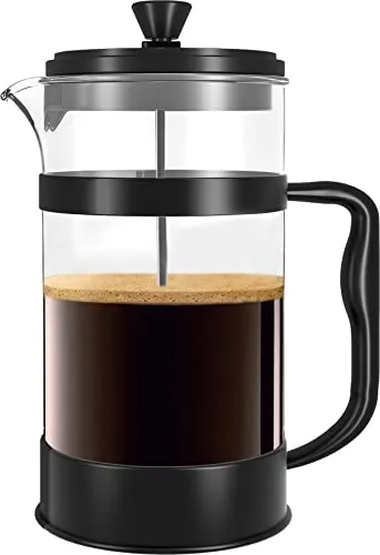 KICHLY French Press Kaffeemaschine- Tragbare Cafetière mit Dreifachfilter- Hitzebeständiges Glas mit Edelstahlgehäuse- Große Karaffe- 1000ml / 1 litre / 34Oz - Schwarz
