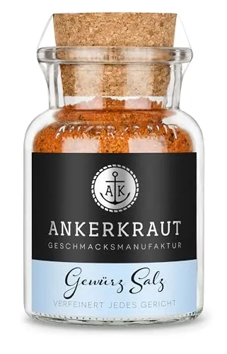 Ankerkraut Gewürz Salz, zum Grillen, Braten und Kochen, Salz Allrounder für Fleisch, Kartoffeln und Gemüse, mit Knoblauch, Zwiebel und Sellerie, 140 g im Korkenglas