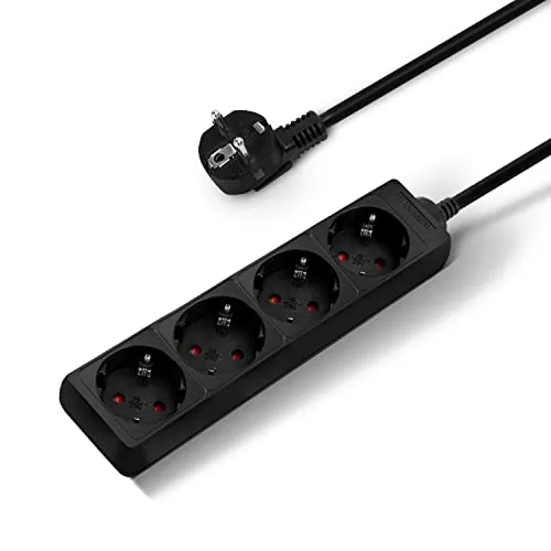 Aigostar Steckdosenleiste 4-fach Kabel 1.5m 16A 3680W,Kindersicherung, Büro, Reisen-Schwarz