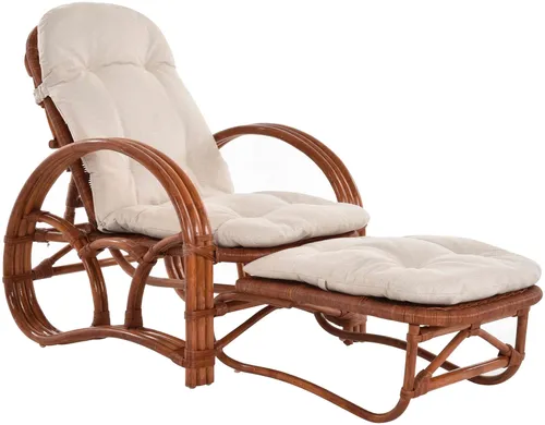 Rattanliege Liegesessel Relax Liegestuhl mit Hocker (Rotbraun) - Sofas & Sessel - Dreiteiliger Liegesessel mit verstellbarer Rückenlehne und abnehmbaren Steppkissen für ultimativen Komfort im Wohnzimmer oder Wintergarten.