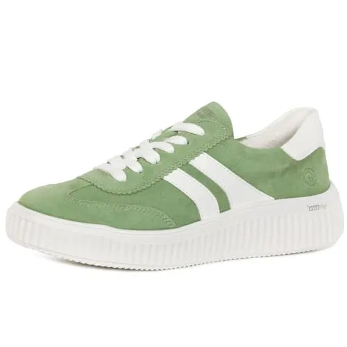 Remonte Sneaker D3E00-52 - Efeu / Weiss Leder, Größe 37 - Stylischer Damen-Sneaker aus grünem Rauleder mit optimaler Passform dank Schnürung. Die Lite 'n Soft Technologie sorgt für leichten Komfort und eine flexible Gummisohle für Stabilität im Alltag.