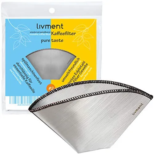 livment Wiederverwendbare Kaffeefilter – Permanentfilter aus Edelstahl | Filter für Kaffeemaschine, für Over- und Handfilter | Filterbeutel für reinen Geschmack (Größe #2, 1 x 2)