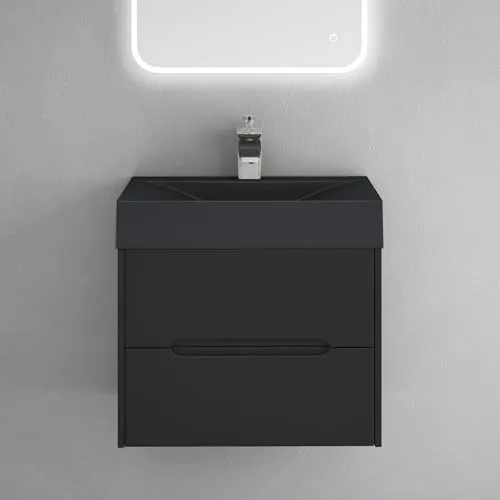 doporro Badmöbel-Set Badschrank Yoga - Waschbeckenunterschrank in Matt Schwarz - Badmöbel-Sets, stilvolles Design in matt schwarz, perfekt für moderne Badezimmer und platzsparend durch Wandmontage.