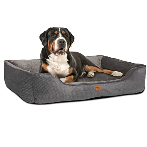 ib style Milo Hundebett XL Grau - Hochwertiges, waschbares Hundebett mit Anti-Rutsch-Beschichtung, ideal für große Hunde. Der kuschelige Schlafplatz bietet sicheren Halt und einfachen Einstieg für Welpen und ältere Tiere.