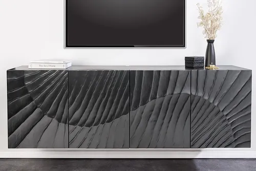 Riess-Ambiente Sideboard SCORPION 180cm schwarz - Massivholz Sideboard für dein Wohnzimmer, 4 geschlossene Fächer bieten viel Stauraum und bringen industriellen Charme in dein Zuhause.