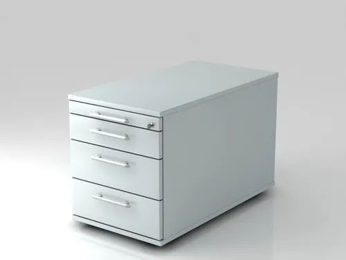 Rollcontainer lichtgrau 3 Schubladen - H512xB428xT800mm - Büroschränke mit Hängeregistratur und Vollauszug für optimalen Stauraum und einfache Organisation im Büro.