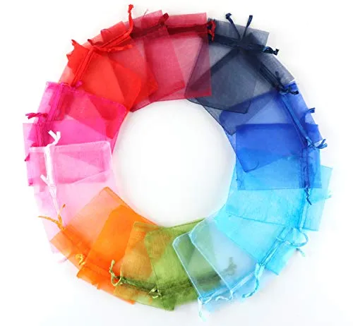 ABSOFINE Organzasäckchen 100x Organzabeutel 10farbig Schmuckbeutel Organza Säckchen Hochzeit Geschenk Mitgebsel mehrfarig Heiraten Fest Party 7 X 9cm