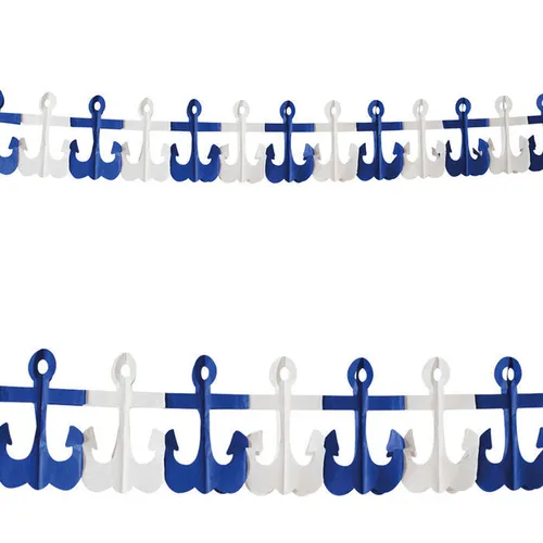 Girlande Anker blau-weiß, 3m, Dekoration, Maritim, Meer, Beachparty, Geburtstag,