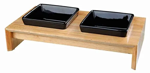 Set iß. cerámicamadera, 2 × 0.4 L, Schwarz - Fressnäpfe für Hunde, ideal für die Fütterung von Hunden und Katzen, hält Futter und Wasser frisch und hygienisch.