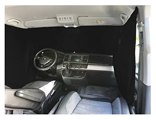 BREMER SITZBEZÜGE Frontscheibe Sonnenschutz Camping Führerhaus Gardinen Vorhang kompatibel mit Renault Trafic 2 ab 2001-2014 in Schwarz