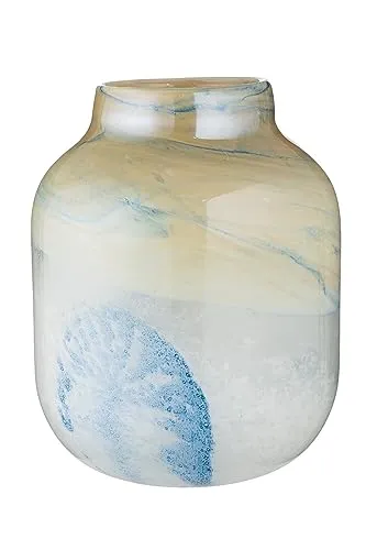 GILDE GLAS Deko Vase - Maritime Blumenvase in Blau Beige - Vasen - Elegante Glasvase mit harmonischem Farbverlauf, ideal für maritime Dekoration und als Geschenk für besondere Anlässe. Höhe: 24 cm, Durchmesser: 18 cm.