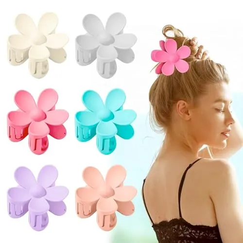 Haarklammern, 6 Stück, Haarspangen, matt, niedlich, Kunststoff, Blumen-Haarspangen, rutschfest, Haar-Clips, Deko-Zubehör, für Frauen mit mehreren Frisuren (6 Farben)