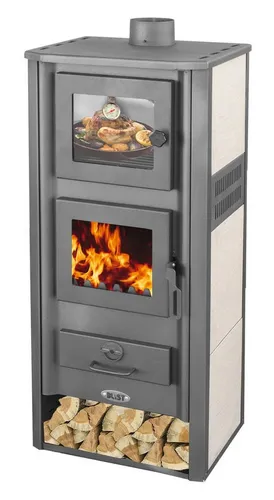 Kaminofen Ambasador mit Backfach 12,1 kW - Kaminöfen für effizientes Heizen und Kochen, elegantes Design mit Backkammer für Pizza und Kuchen, ideal für umweltbewusste Nutzer ohne Strom- und Gasverbrauch.