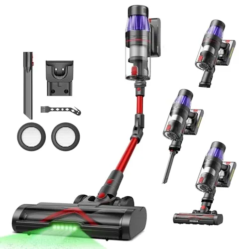 Ultenic Akku Staubsauger 50KPA/550W/60Min, 1,5L Staubsauger Kabellos, Touchscreen Display, Anti-Tangle Bürste, Wandmontierte Ladestation Grün Licht, 180° Faltbarer, für Tierhaare/Teppiche/Hartböden