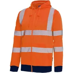 vizwell Sweatjacke Warnschutz Zip-Jacke Zip-Hoodie Kapuzenjacke weicher, bequemer Sweat, ISO zertifiziert orange XXL