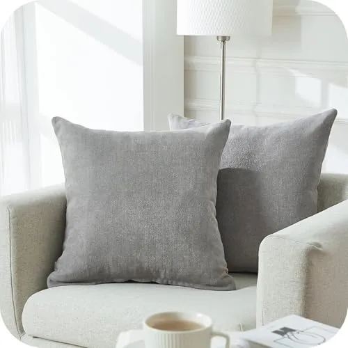 Topfinel Kissenbezug 60x60 cm Grau Kissenbezüge Chenille 2er Set Flauschig Kissenhülle Sofakissen Große Dekokissen Kuschelkissen Zierkissen Deko Wohnzimmer Bett Schlafzimmer Sofa