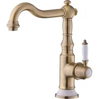 PaulGurkes Nostalgie Wasserhahn Messing Waschtischarmatur - Armaturen im Retro-Design mit hochwertiger bronzener Oberfläche und 360°-drehbarem Auslauf, ideal auch für die nostalgische Küche.