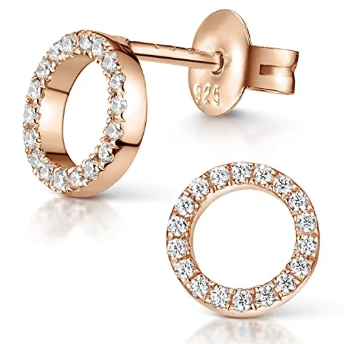 Materia Damen Ohrstecker Rosegold - Zirkonia Ohrringe aus Silber 925 - Elegante Ohrstecker in Rosegold mit 18 funkelnden Zirkonia, aus hochwertigem 925 Sterling Silber - ideal als Geschenk in einer stilvollen Schmuckschachtel.