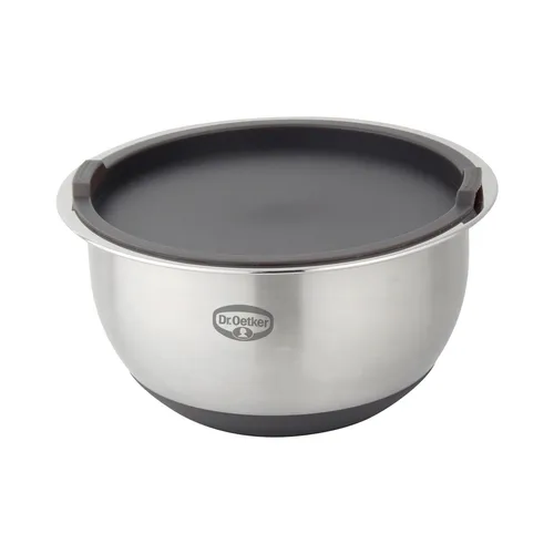 Dr. Oetker Rührschüssel 3L mit Deckel - Edelstahl Rührschüssel mit praktischem Deckel, ideal für müheloses Mixen und Aufbewahren von Zutaten.