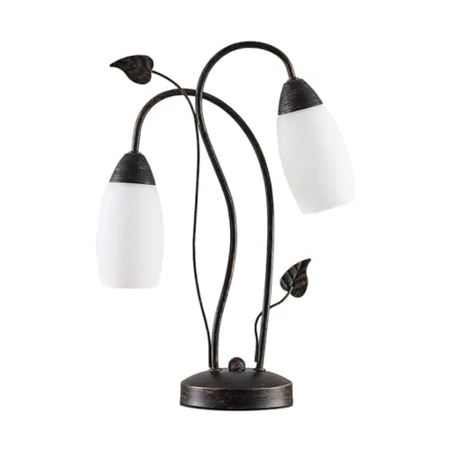 Lindby Tischleuchte Stefania - Antike 2-flammige Leuchte - Nachttischleuchte mit romantischem Design aus Glas und Metall, ideal für eine stimmungsvolle Beleuchtung im Schlafzimmer. Fassung E14, Leuchtmittel nicht inklusive.