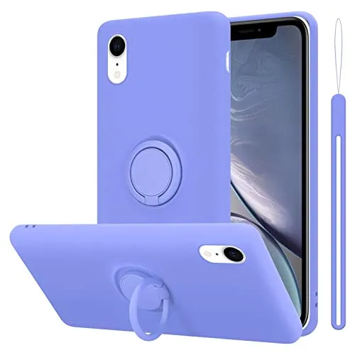 Cadorabo Hülle kompatibel mit Apple iPhone XR Schutzhülle TPU Silikon Case Liquid Design mit Ring Slim Kratzfest Liquidsilikon Microfaser mit Rundumschutz Case Hülle für iPhone XR in Lila