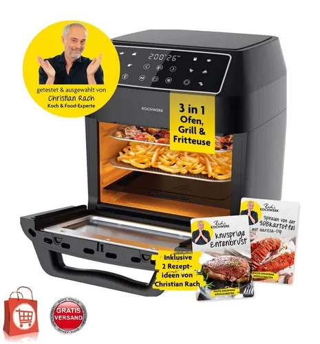 KOCHWERK HeißluftFritteuse 12L - Vielseitiger Airfryer für gesunde Küche - Backöfen mit 12L Kapazität und 1700W Leistung. Ideal für Frittieren, Grillen und Backen - gesundes Kochen mit Überhitzungsschutz und Sichtfenster.