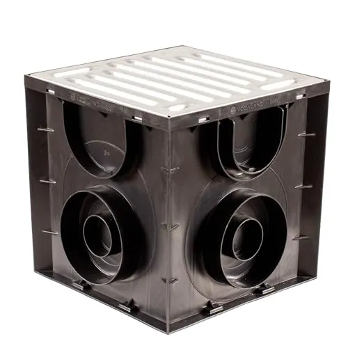 ScarMaxx - Hofablauf 250x250 mm - Bodenablauf mit Schmutzfangeimer, mit Anschluss für KG Rohr verschiedener Größe - Bodenablauf aus Kunststoff - Verzinktes Gitter