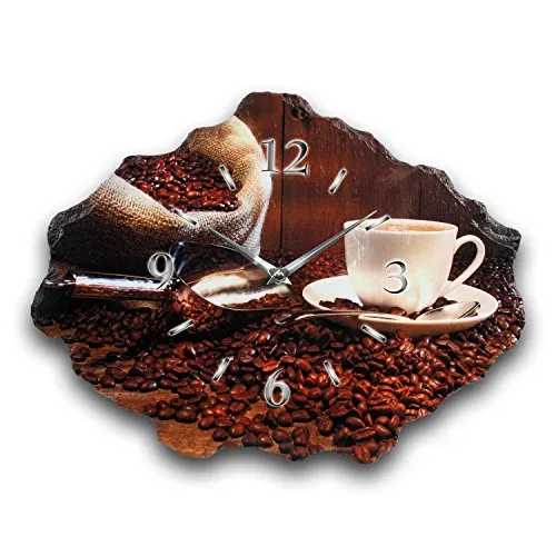 Kreative Feder Designer-Wanduhr aus Stein (Keramik) mit flüsterleisem Uhrwerk (Kaffee, leises Funkuhrwerk)