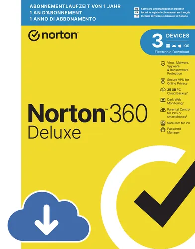 Norton 360 Deluxe 25GB | 3 Geräte | Download & Produktschlüssel