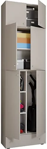 VCM Holz Besenschrank 6 Fächer - Bürostühle: Praktischer Mehrzweckschrank mit 6 Fächern und großem Staubsauger-Fach, ideal für Ordnung im Haushalt.