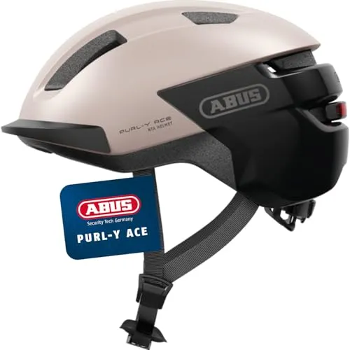 ABUS Purl-Y ACE Fahrradhelm – Beige, Größe S mit LED-Licht - Fahrradhelm für E-Bike und S-Pedelec, erfüllt NTA-Norm, bietet hohen Tragekomfort und Sichtbarkeit durch wiederaufladbares LED-Licht.