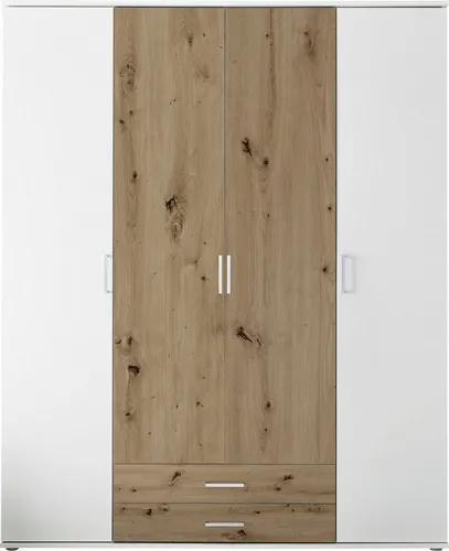 MARBURG Kleiderschrank in Weiß - 4-türiger Drehtürenschrank in Artisan Eiche Optik - Kleiderschränke - Moderner 4-türiger Kleiderschrank mit viel Stauraum und stilvollem zweifarbigem Design, ideal für ein ordentliches Schlafzimmer.