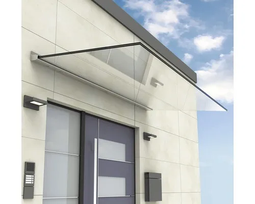 ARON Vordach Avignon 1600x1000 mm Wandanschluß Aluminium EV1 VSG 16mm klar mit L