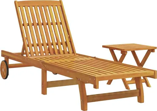 vidaXL Sonnenliege mit Tisch aus Massivholz Akazie - Gartenliegen aus robustem Akazienholz mit 4-fach verstellbarer Rückenlehne für optimalen Komfort. Ideal zum Entspannen im Garten oder am Pool, inklusive praktischem Beistelltisch.