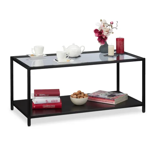 Stabiler Couchtisch aus Glas in Schwarz - Kategorie: Tische & Stehtische, eleganter und stabiler Kaffeetisch mit großzügigen Abmessungen für stilvolle Wohnräume.