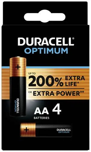 Duracell Optimum AA Batterien - 4 Stück, bis zu 200% zusätzliche Lebensdauer und extra Power für Ihre Geräte