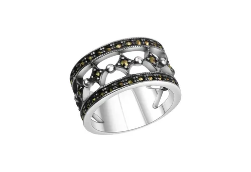 Zeeme Gemstones Ring Silber 925 oxidiert mit 40x Markasit in schwarz von ZEEme